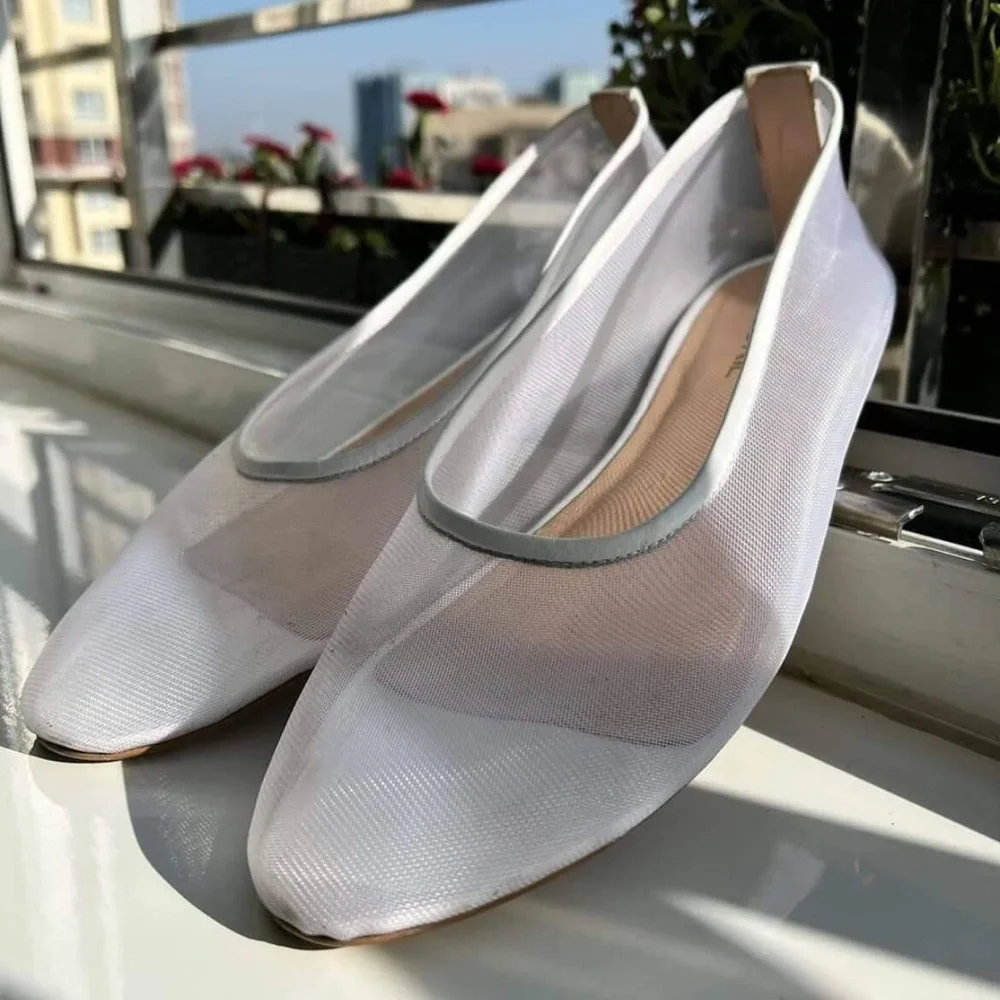 White Mesh Ballet Flats- LookieAtelier - Picture 5 of 6